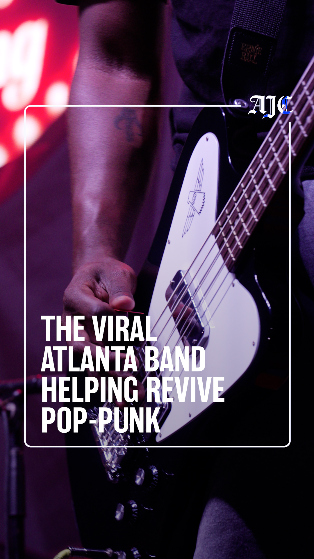 Instagram thumbnail of black and white guitar with text